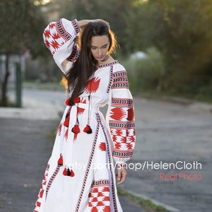 Vestido Boho Vyshyvanka de lino con bolsillos. Estilo Boho. Ucrania Vestido maxi. Bordado étnico. Vestido mexicano. Envío gratuito