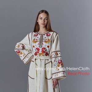 Embroidered dress vyshyvanka, linen maxi dress, made in Ukraine