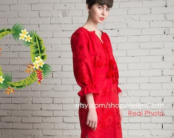 Women's Red Linen Embroidered Dress, Vyshyvanka Ukrainian, Vyshyvanka, Dress Mexican, Dress Abaya, Party Dress, Caftan Boho Style