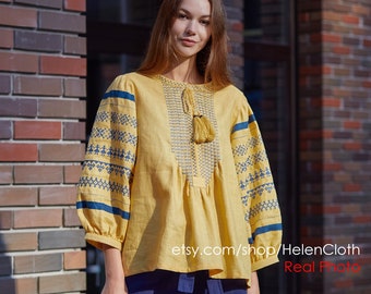 Ukrainian flag colours vyshyvanka blouse
