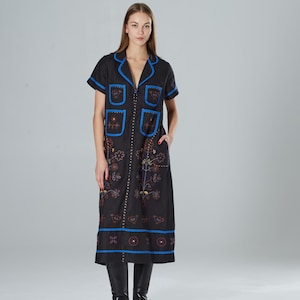 Embroidered Bohemian Dress, Boho Robe Amanda dress, Linen Abaya, Ukrainian Vyshyvanka