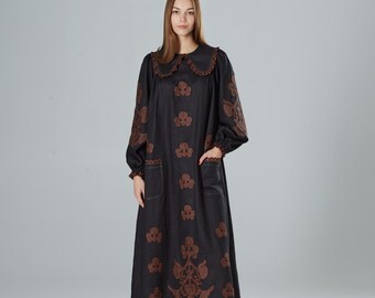 Linen Embroidered lace trimmed Dress broderie anglaise, fashion ukrainian robe