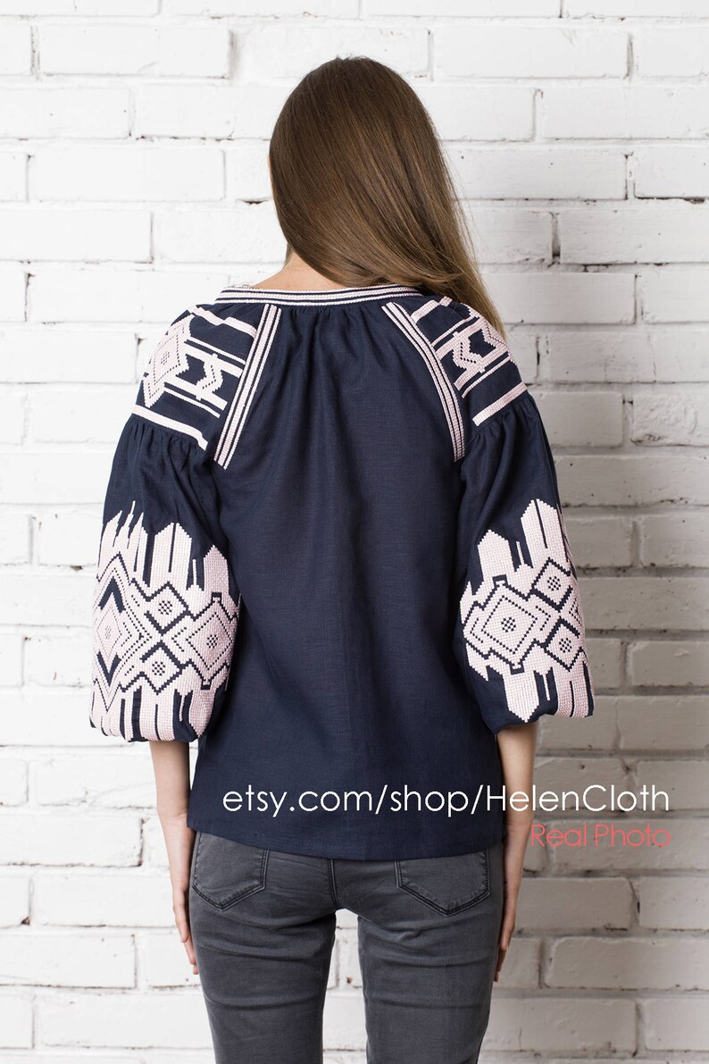 Ukrainian Vyshyvanka Boho Linen Embroidered Blouse for Women
