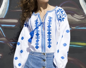 Vyshyvanka ukrainische Bluse traditionellen weißen Leinen bestickt Bluse ethnischen Bluse Folk Top böhmischen versandkostenfrei