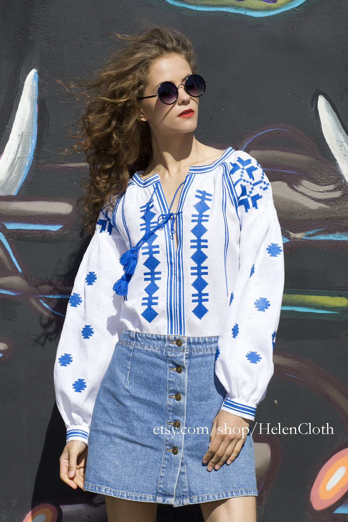 White embroidered blouse Ukrainian vyshyvanka bohemian ethnic shirt White on a white main image 0