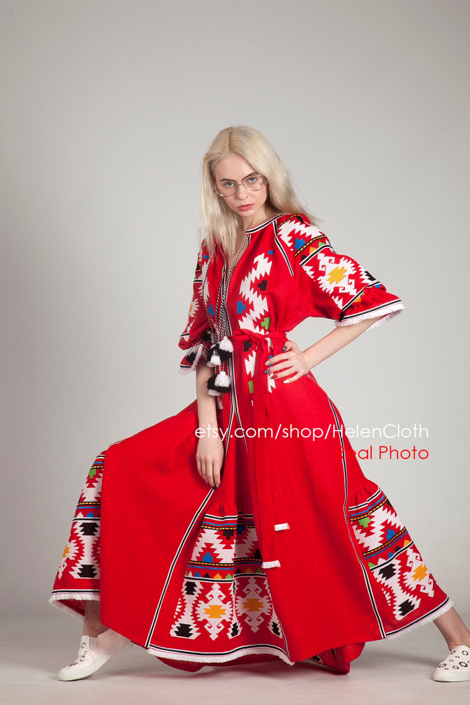 Embroidered Boho Dress Linen Embroidered Maxi Vyshyvanka Etsy