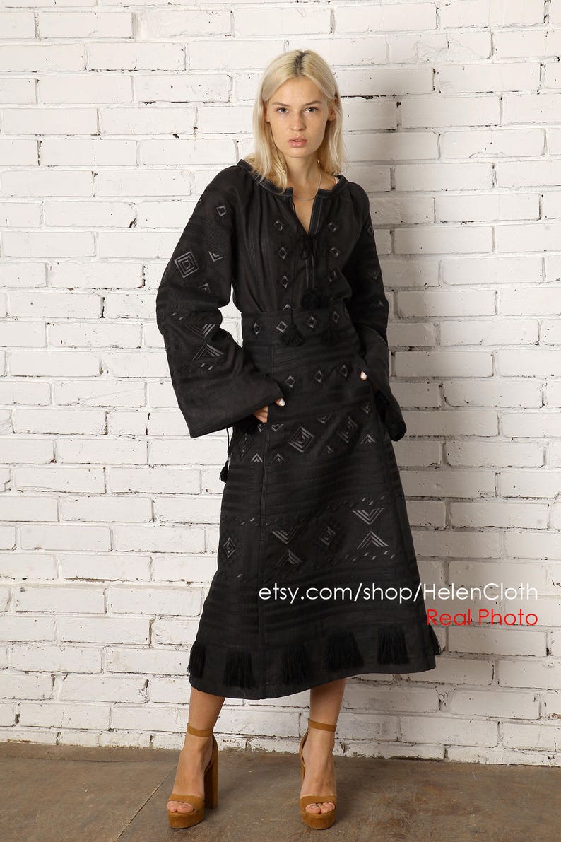 Handmade Gift Linen Embroidered Skirt and Blouse Folk Etsy