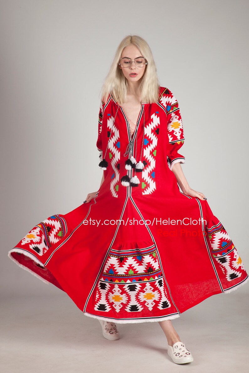 Embroidered Boho Dress Linen Embroidered Maxi Vyshyvanka Etsy