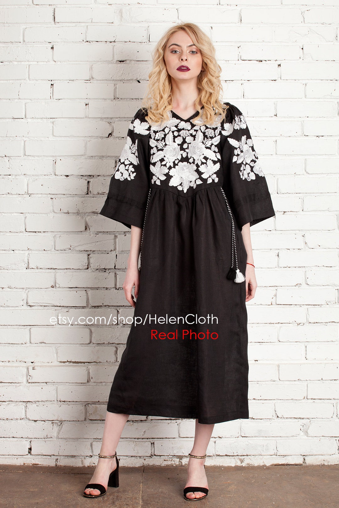 Black VYSHYVANKA Embroidered Custom Dress Ukrainian Clothing - Etsy