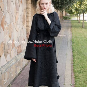 Natural Black Linen Dress Loose Linen Dress Embroidered Dress Handmade Linen Dress Linen Casual Linen Dress Handmade Linen Dress Embroidered image 7