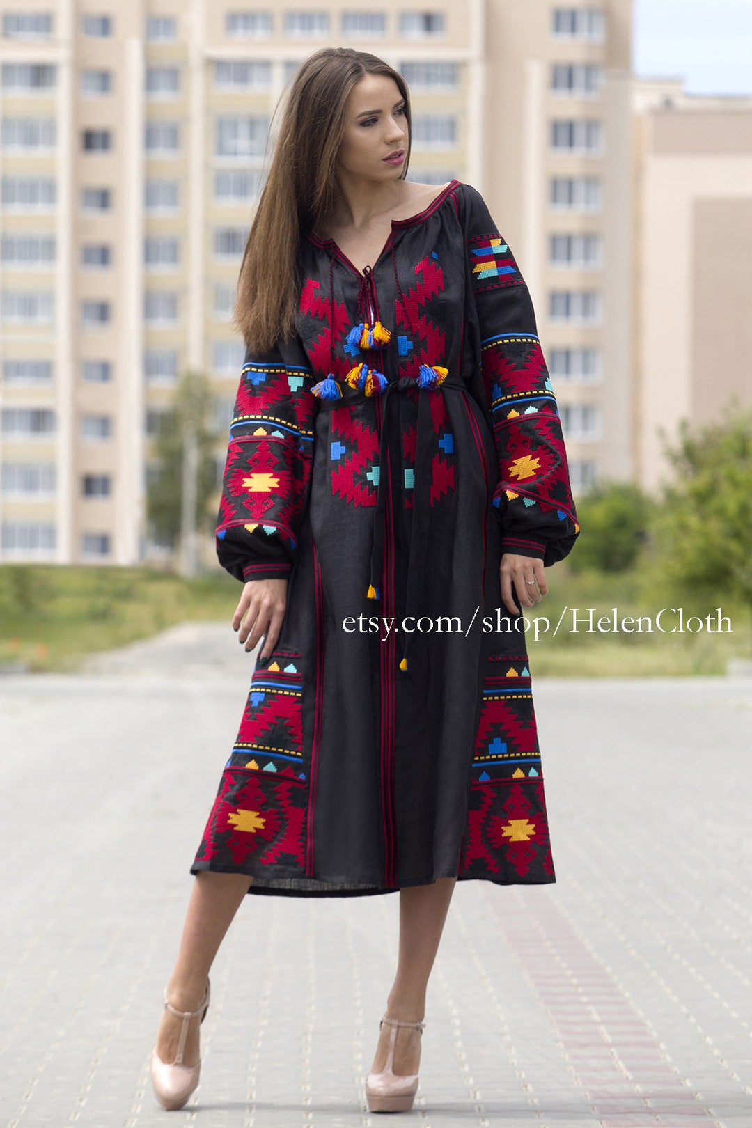 Traditional Mexico Peasant Dress Plus Size Tunic, Embroidery Dress for ...