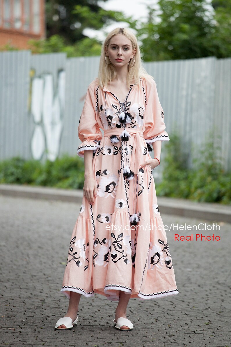 Pale Pink Dress Linen Kaftan Pink Kaftan Dusty Pink Dress Etsy