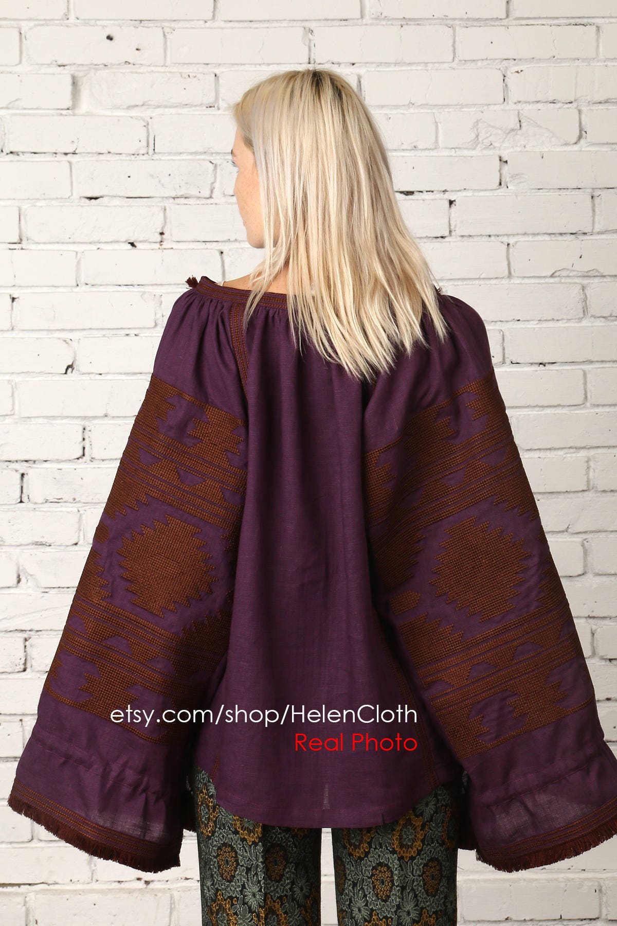 Linen Hat Vyshyvanka Gray Grape