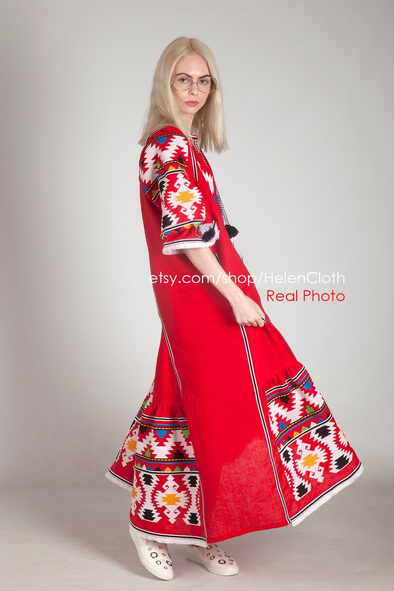 Embroidered Boho Dress Linen Embroidered Maxi Vyshyvanka Etsy
