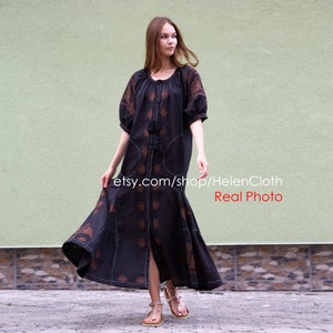 Linen Embroidered Dress, Ukrainian Vyshyvanka, Kaftan boho dress, Beach Outfit