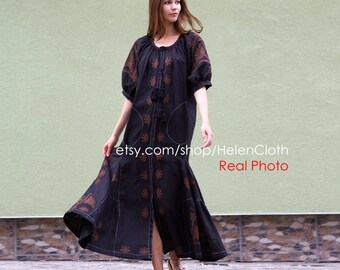 Linen Embroidered Dress, Ukrainian Vyshyvanka, Kaftan boho dress, Beach Outfit