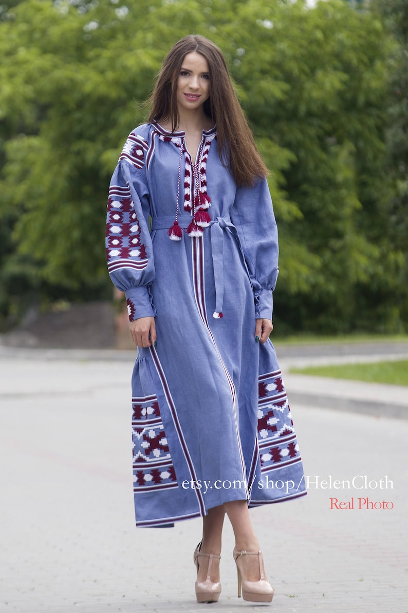 Ukrainian Linen Embroidered Dress Vyshyvanka Bohemian Style. - Etsy