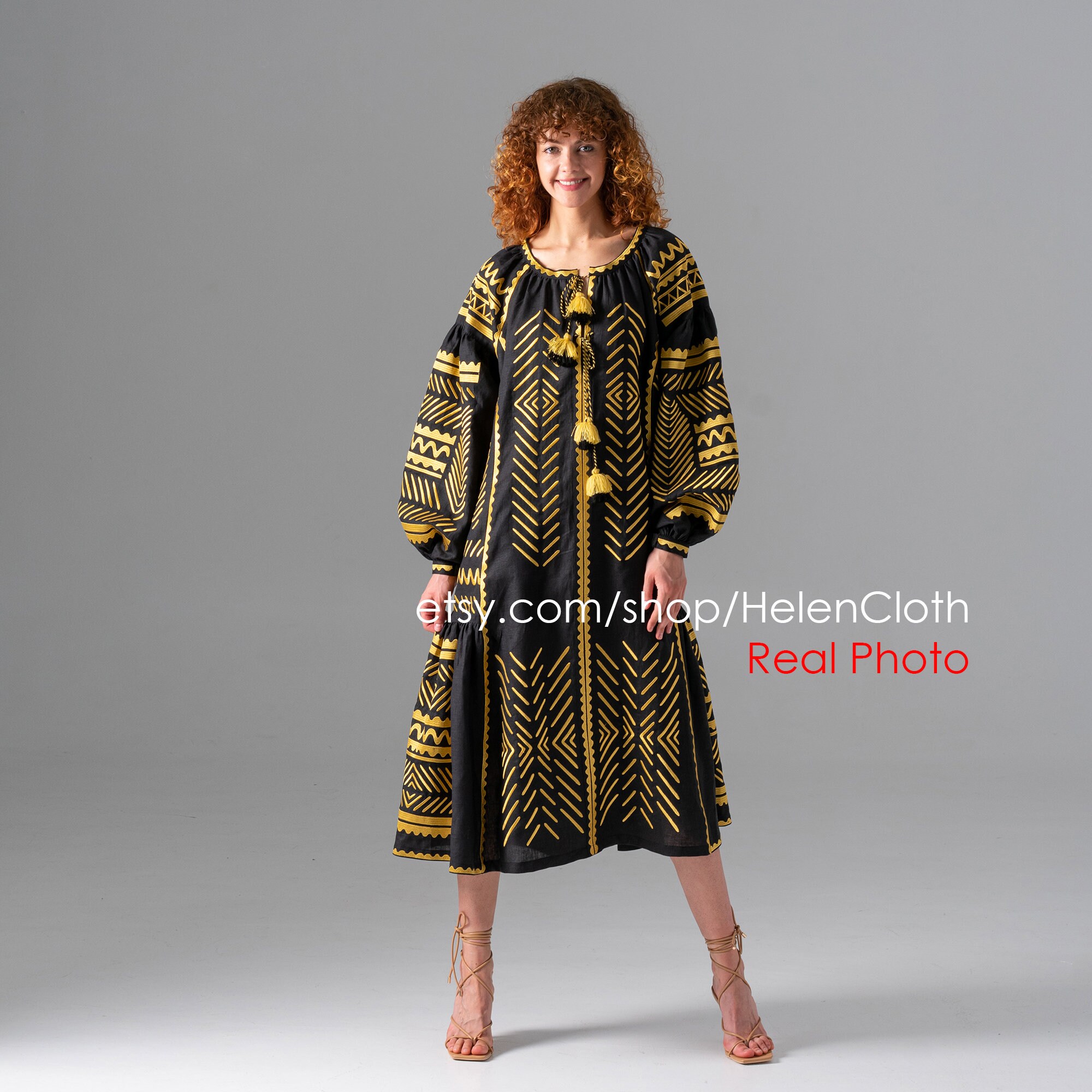 Luxury Black & Gold Embroidered Kaftan Gown