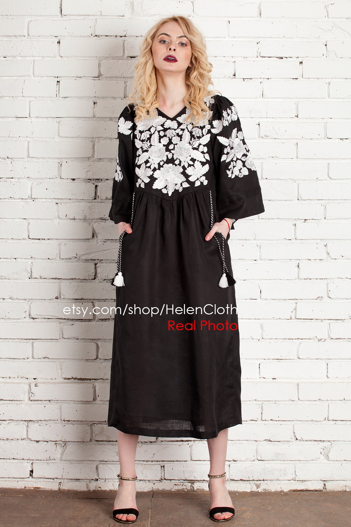 Black VYSHYVANKA Embroidered Custom Dress Ukrainian Clothing | Etsy