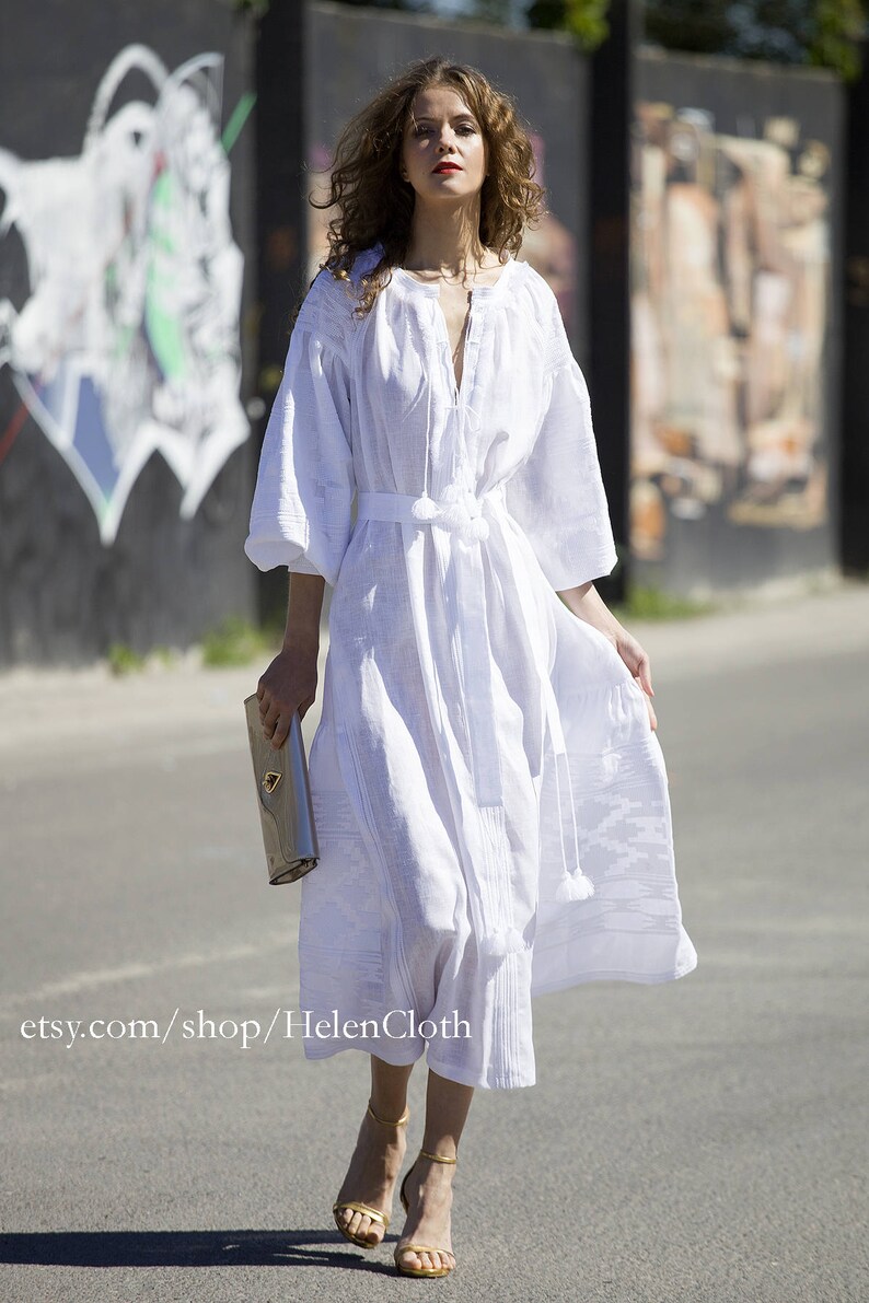 White Linen Embroidered Dress Vyshyvanka for Wedding Etsy