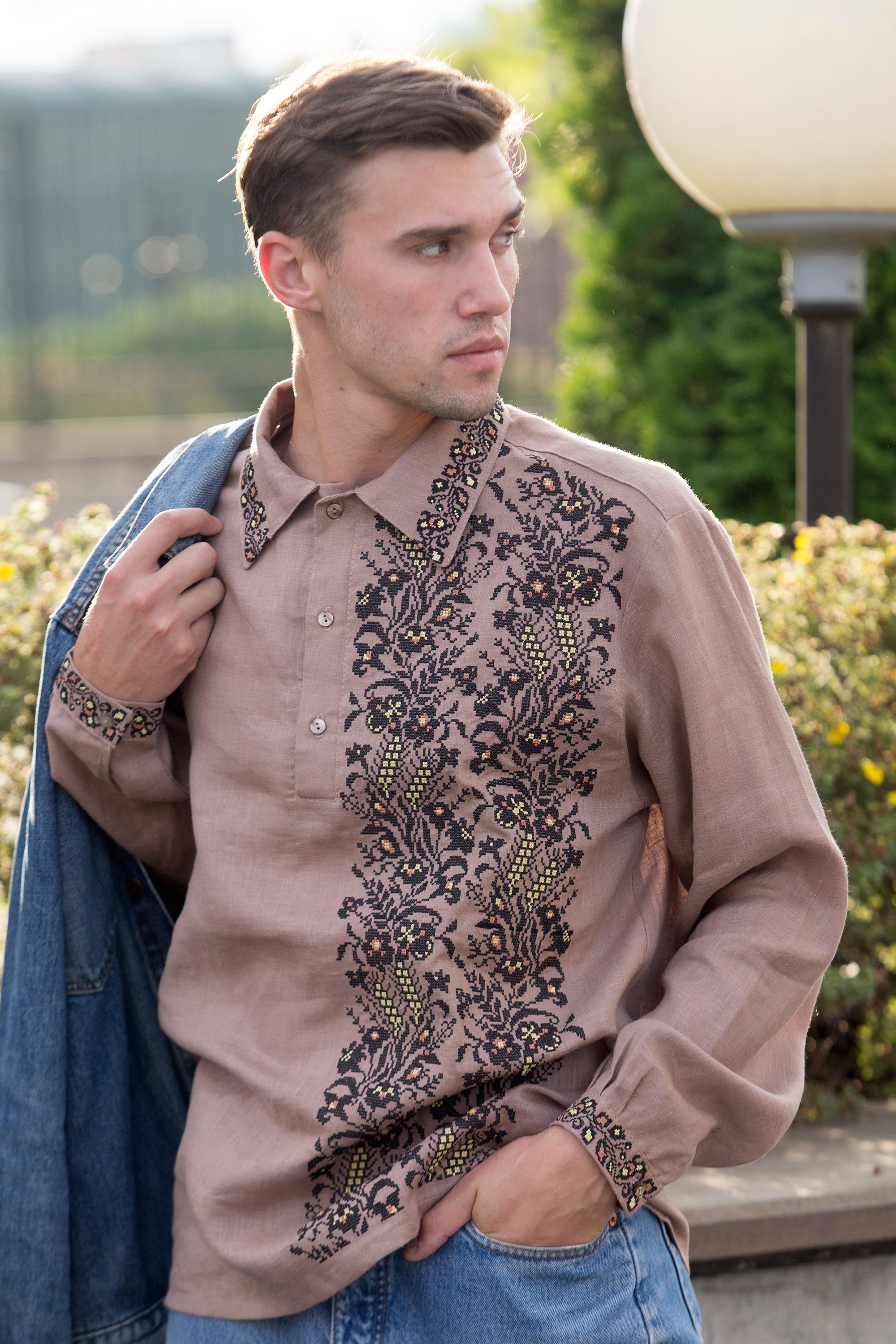 Embroidered linen shirt with yavorivsky ornament Yavir