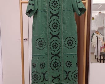 Green broidery anglaise dress, cut out embroidery, vyshyvanka style