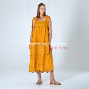 Sleeveless Midi Boho Ruffle Dress Ukrainian Vyshyvanka Dress Embroidered Women Dress Mexican Dress Bohemian Abaya Caftan