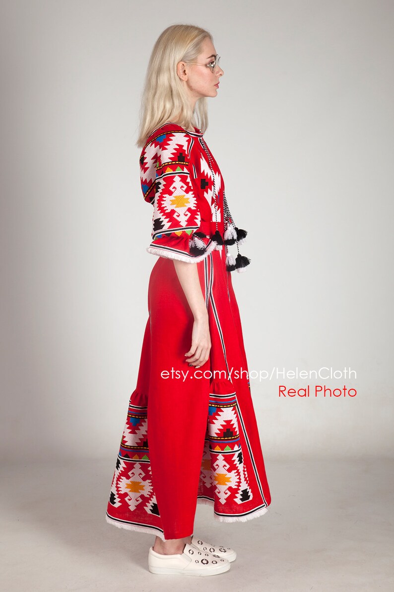 Embroidered Boho Dress Linen Embroidered Maxi Vyshyvanka Etsy