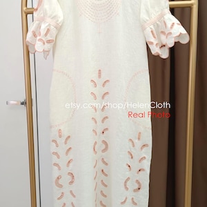 Ivory broidery anglaise dress embroidery linen cut out dress, sarafan, vyshyvanka
