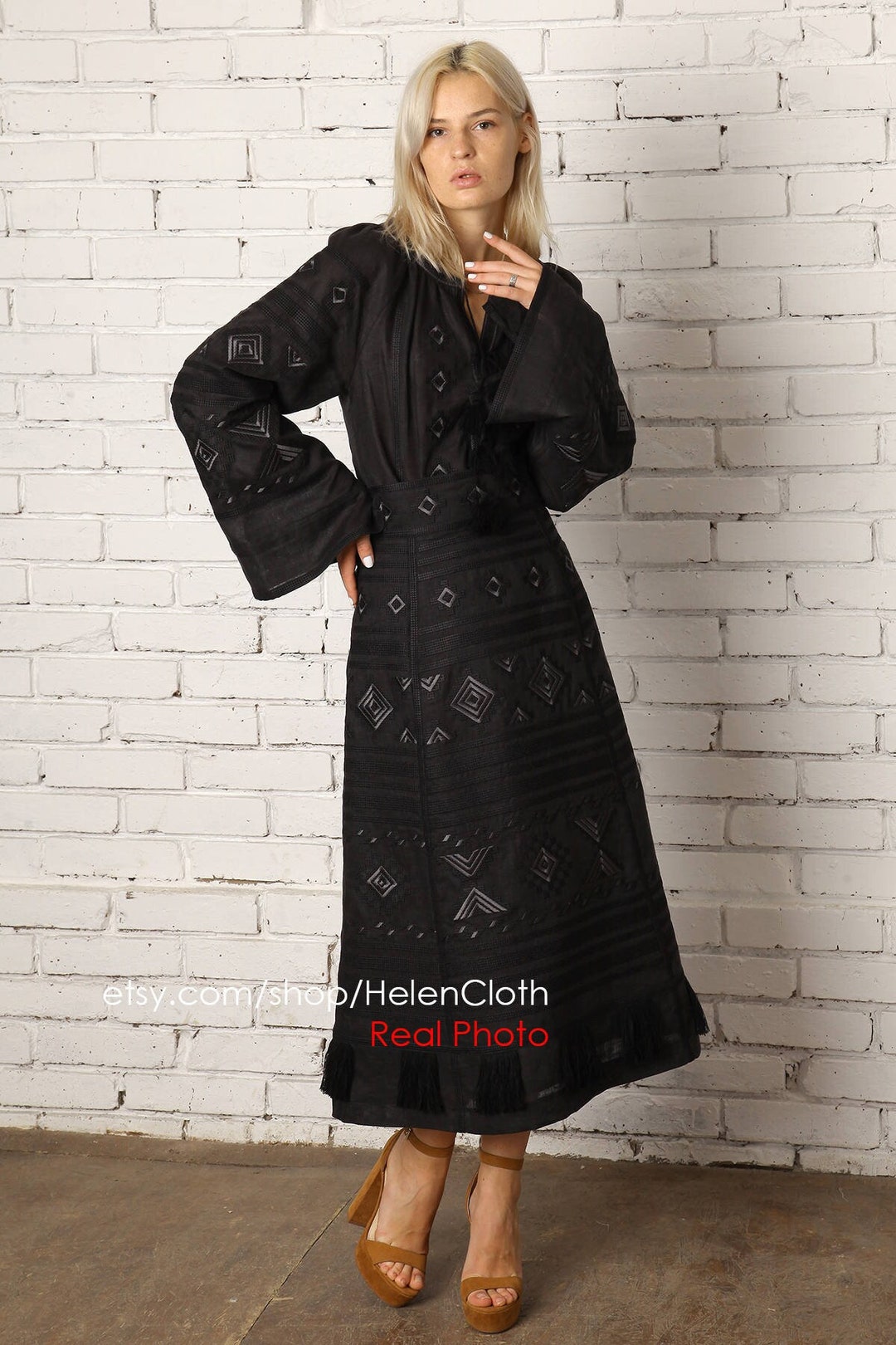 Handmade Gift Linen Embroidered Skirt and Blouse Folk Traditional