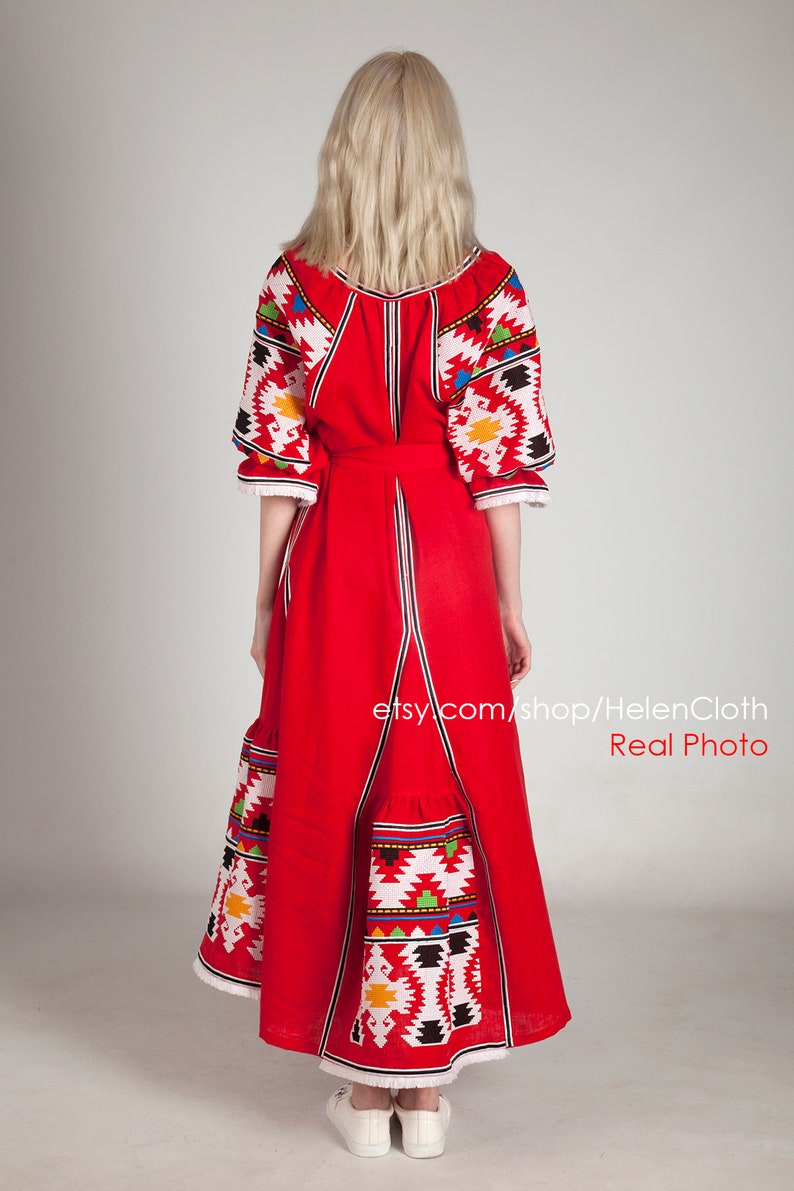 Embroidered Boho Dress Linen Embroidered Maxi Vyshyvanka Etsy