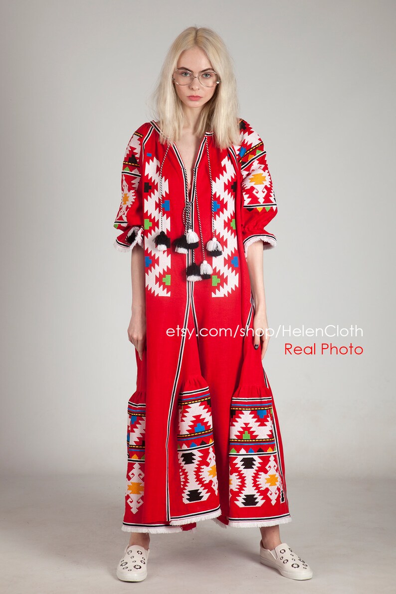 Embroidered Boho Dress Linen Embroidered Maxi Vyshyvanka Etsy