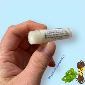 Vanilla Mint Lip Balm, No Chemical Lip Balm, Organic Skin Care, No Chemical Ingredients, Organic Lip Care, Organic Coconut Oil, No BPA
