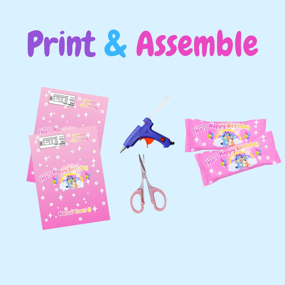 Wrapper Girl Blue Pup Rice Krispie Treat Wrapper | Girl Birthday Party Favor ...