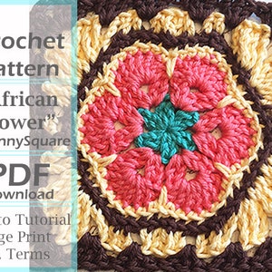 African Flower Granny Square  Crochet Pattern