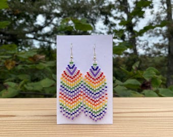 rainbow & white fringe earrings