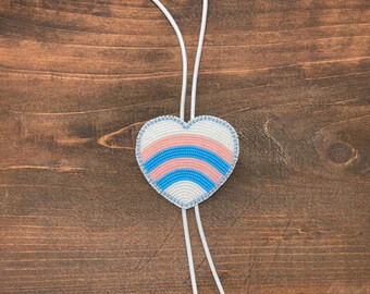 beaded trans flag heart bolo