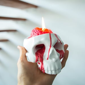 Human brain candle in skull candle holder, color human brain candles, unique skull, home decor, halloween