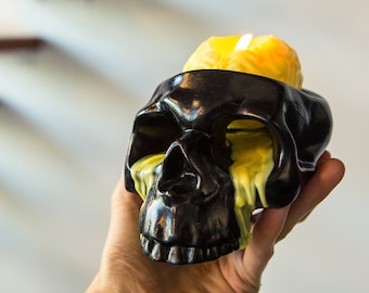 Skull candle, human brain candle in skull candle holder, unique candle, home decor halloween candle