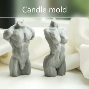 Candle mold geometric male and female body torso, extra large 8&quot; (20 cm), set of 2 pcs, male and female figure candle, diamond candle set
