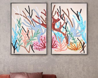Pastel Coral Reef II / Gouache Crayon on Watercolor Paper / 2025