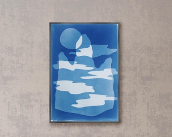 Misty Mountain Eve / Monotype Cyanotype on Watercolor Paper / 2026