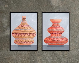 Tribal Scribble Pots / Acrylic Painting and Oil crayon on Watercolor Paper / 2024