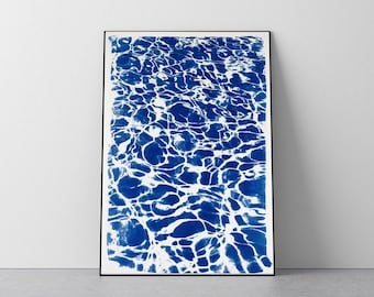 Chillout Print,  Pool Mood Art, Summer Vibes, Now Trend, Cyanotype Print on Watercolor Paper, Autumn, Blue Waves, Fall Print, Meditation