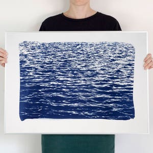Blue Waves Seascape, Wall Art Cyanotype, Ocean Watercolor, Coastal Wall Art, Beach Decor, Waves Print, Beach Art, Sun Print, 50x70 cm