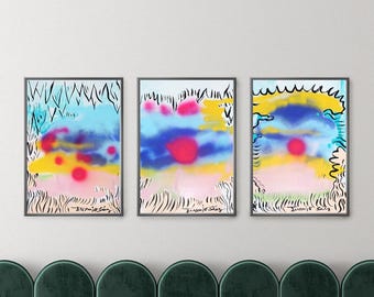 Bubbles Between Clouds / Acrylic and Spray Paint on Watercolor Paper / 2025