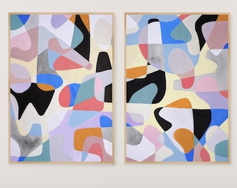 Shuffled Modernist Forms I / Acrylic Painting and India Ink on Watercolor Paper / 2024