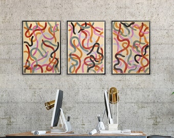 Warm Pastel Tones Triptych / Acrylic Painting on Watercolor Paper / 2022