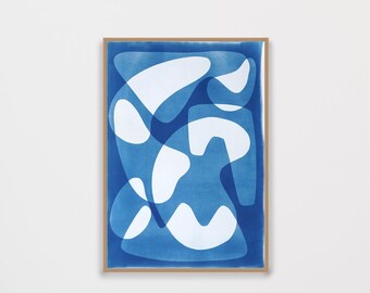 Mid-Century Shapes VIII / Handmade Cyanotype on Watercolor Paper / 2024