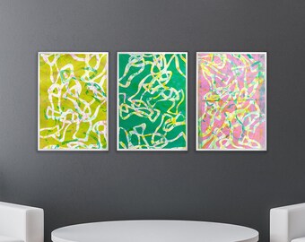Triptych Summer Fish / Oil Ink Monotype on Paper / 2024
